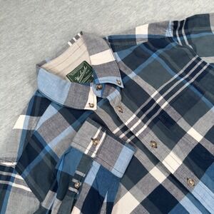 Woolrich Mens Blue Plaid Organic Cotton Button Down Shirt Long Sleeve L